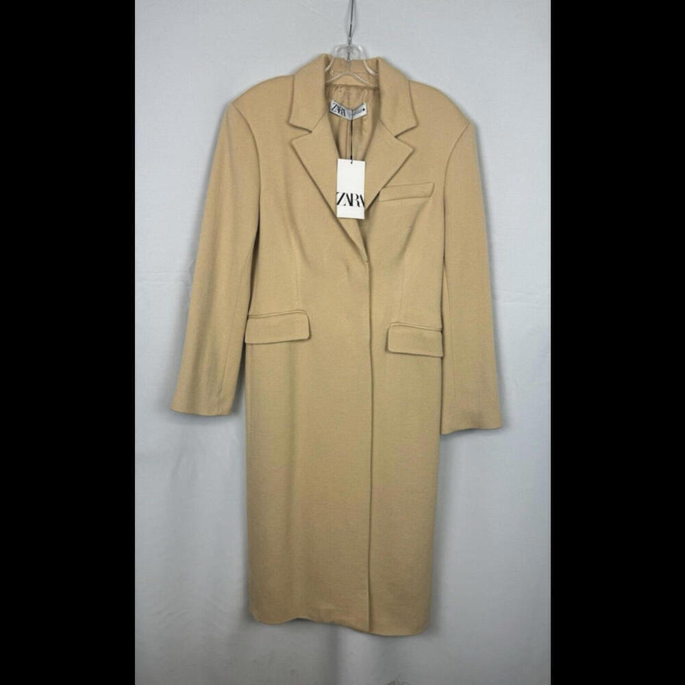 Zara Lapel Collared Wool Coat Beige Size M US